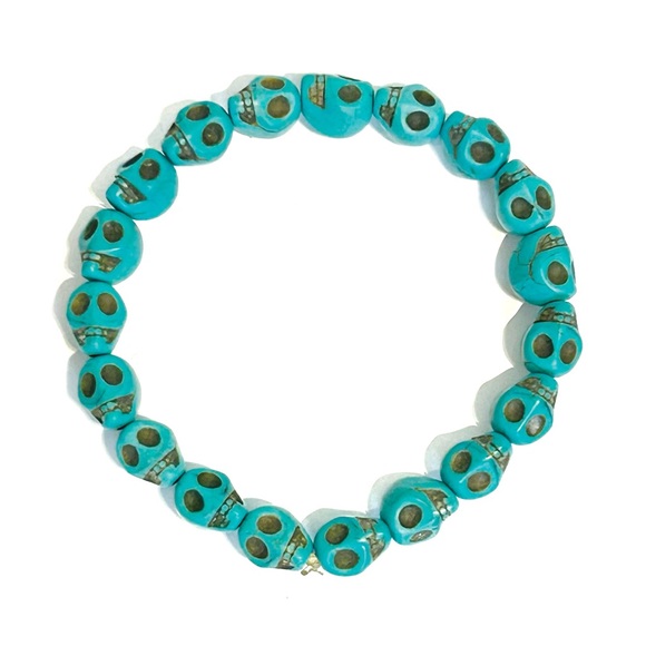 Skull Bead Bracelets Rainbow Teal Blue Stretchy Skeleton Goth Scary Halloween - Picture 9 of 14